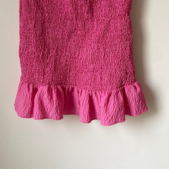 ZARA Barbie Core Pink Square Neck Dress with Puff Sleeves Flounced Hem M - Picture 5 of 12